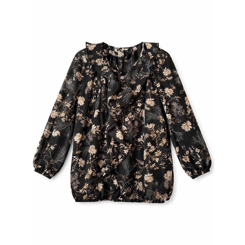 Max Studio Black Floral Ruffle Blouse - Size XL